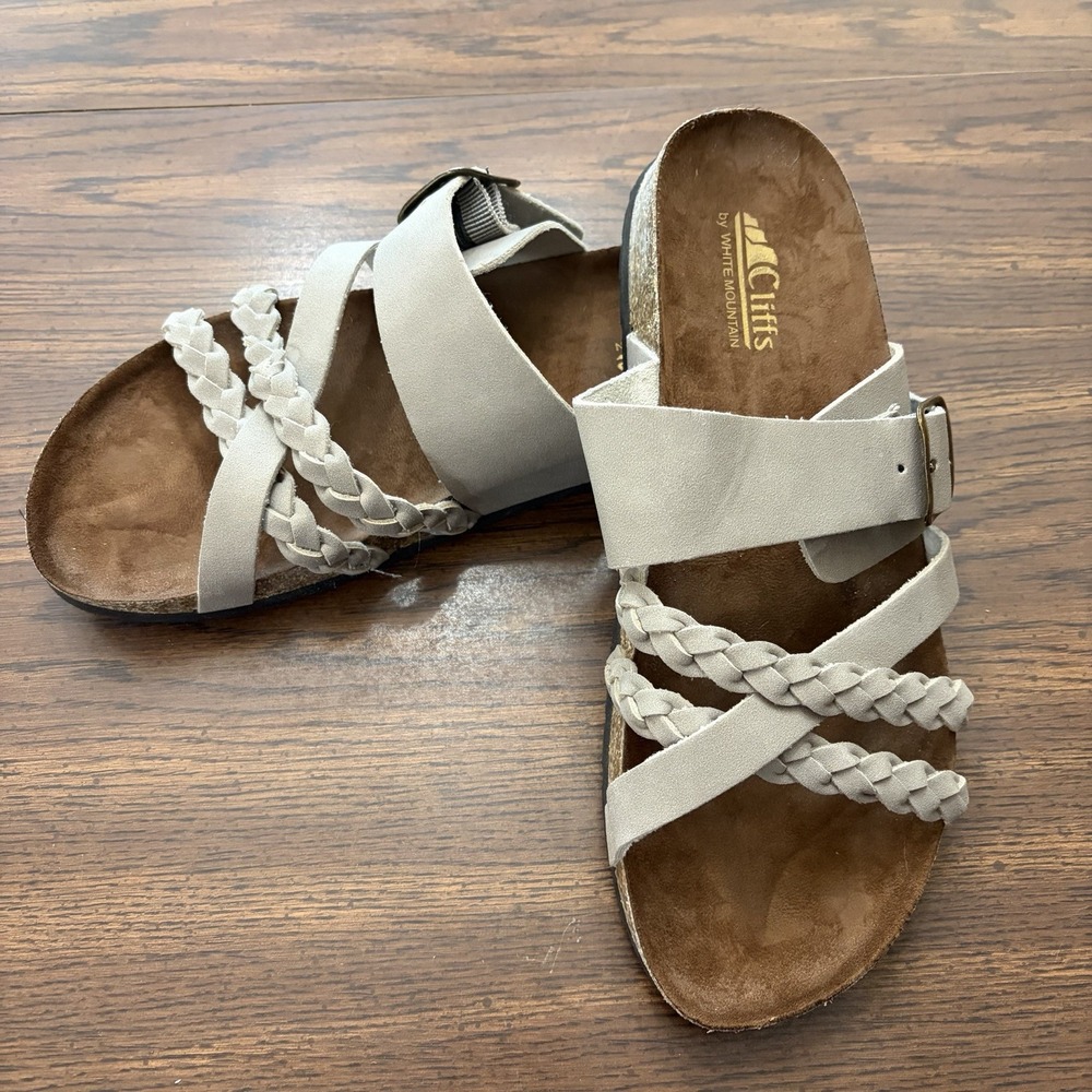 Cliffs By White Mountain Women's Gray Braided Slide Sandals Buckle Size 10W Wide